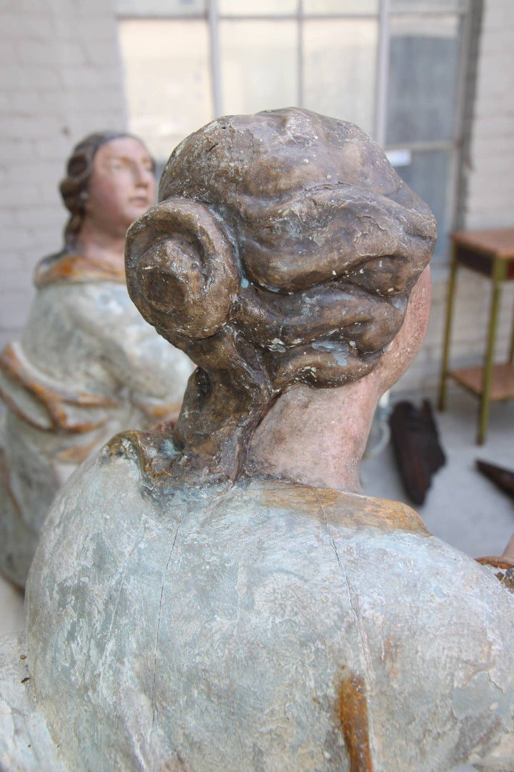 Pair of 19th Century Carved Angels on Pedestals