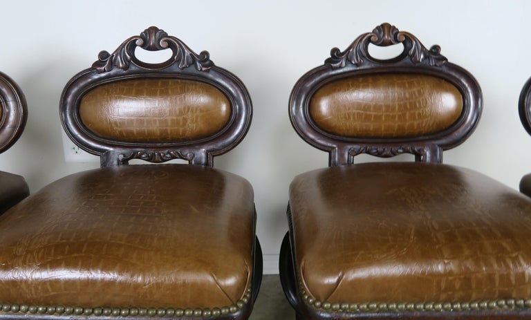 Set of Four French Embossed Leather Stools, circa 1900