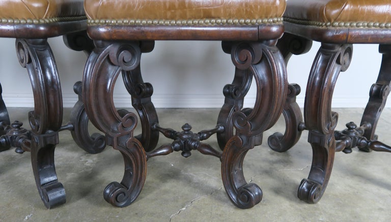 Set of Four French Embossed Leather Stools, circa 1900