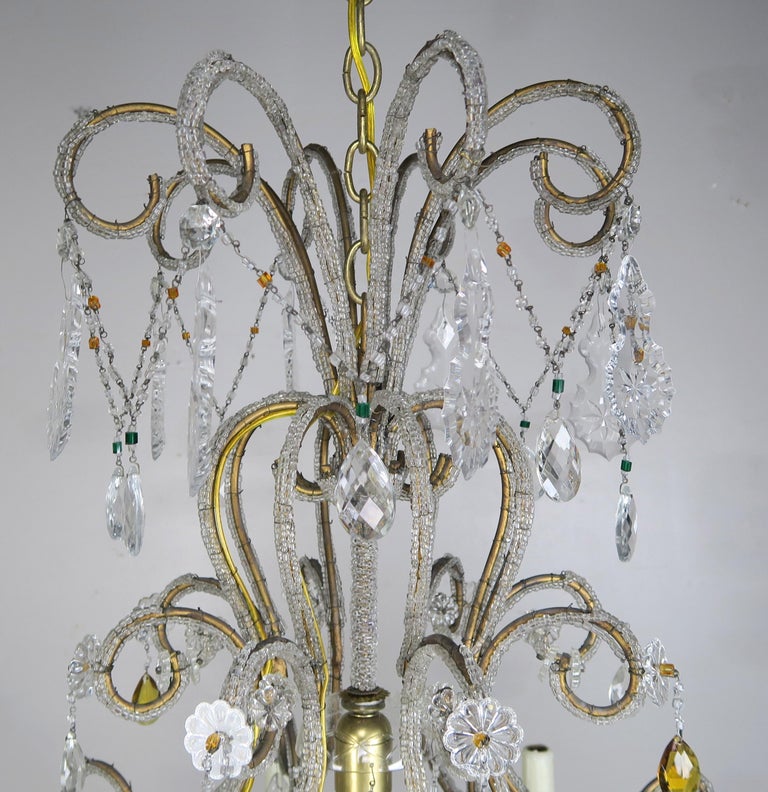 Eight Light Italian Crystal Beaded Chandelier with Smokey Drops