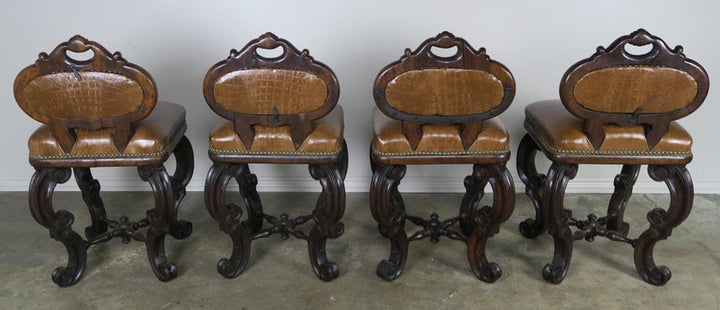 Set of Four French Embossed Leather Stools, circa 1900