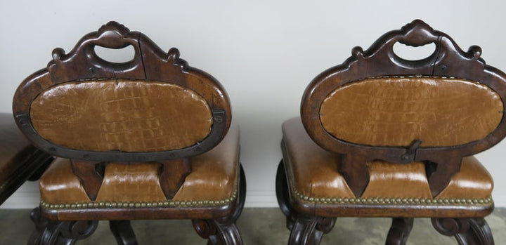 Set of Four French Embossed Leather Stools, circa 1900