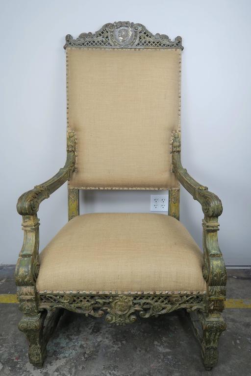 19th Century Monumental Italian Painted Armchair