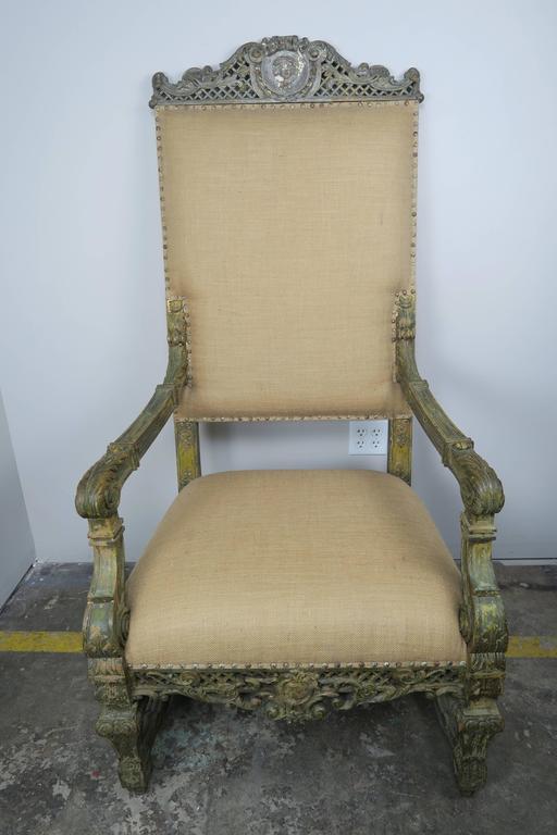 19th Century Monumental Italian Painted Armchair