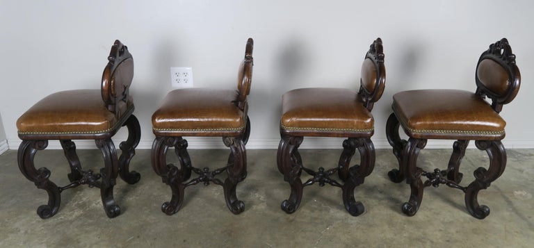 Set of Four French Embossed Leather Stools, circa 1900