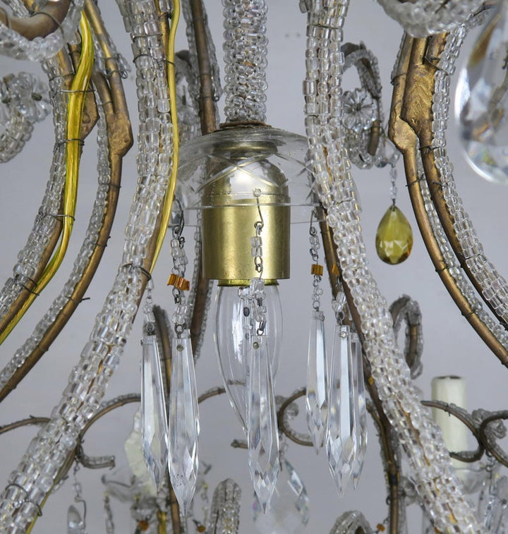 Eight Light Italian Crystal Beaded Chandelier with Smokey Drops