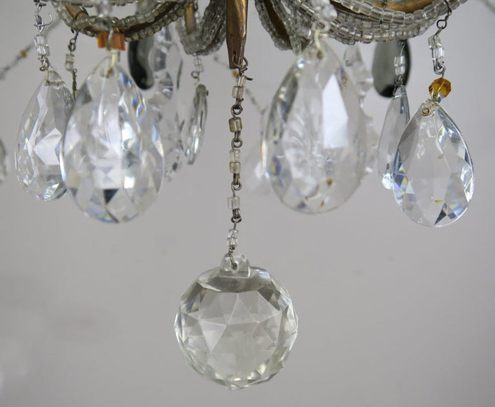 Eight Light Italian Crystal Beaded Chandelier with Smokey Drops