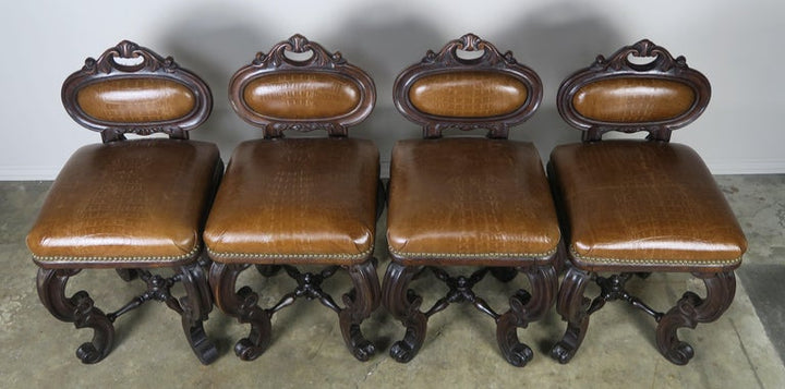 Set of Four French Embossed Leather Stools, circa 1900