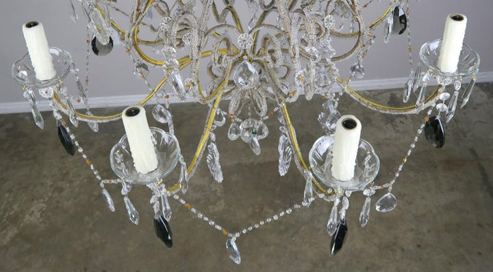 Eight Light Italian Crystal Beaded Chandelier with Smokey Drops