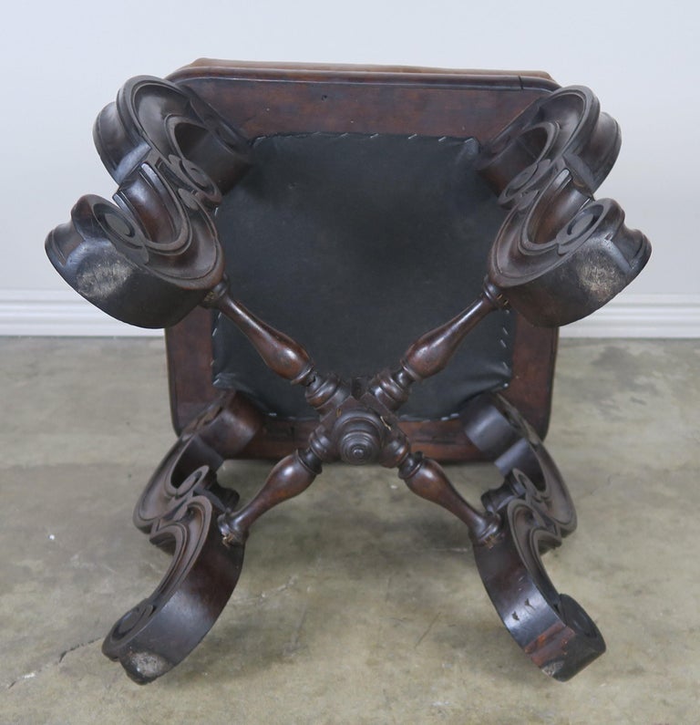 Set of Four French Embossed Leather Stools, circa 1900