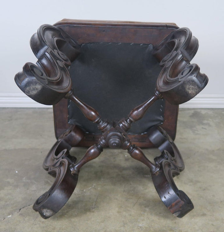 Set of Four French Embossed Leather Stools, circa 1900