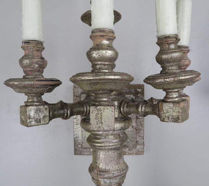 Pair of Bamboo Motif 6-Light Italian Silver Gilt Sconces, circa 1950s