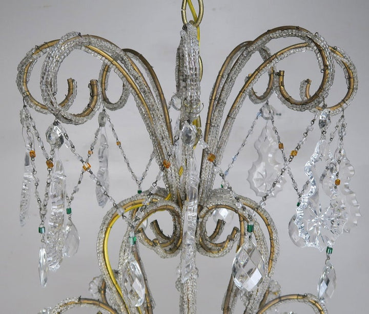 Eight Light Italian Crystal Beaded Chandelier with Smokey Drops