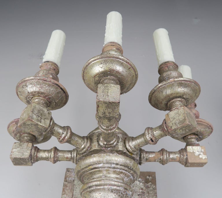 Pair of Bamboo Motif 6-Light Italian Silver Gilt Sconces, circa 1950s