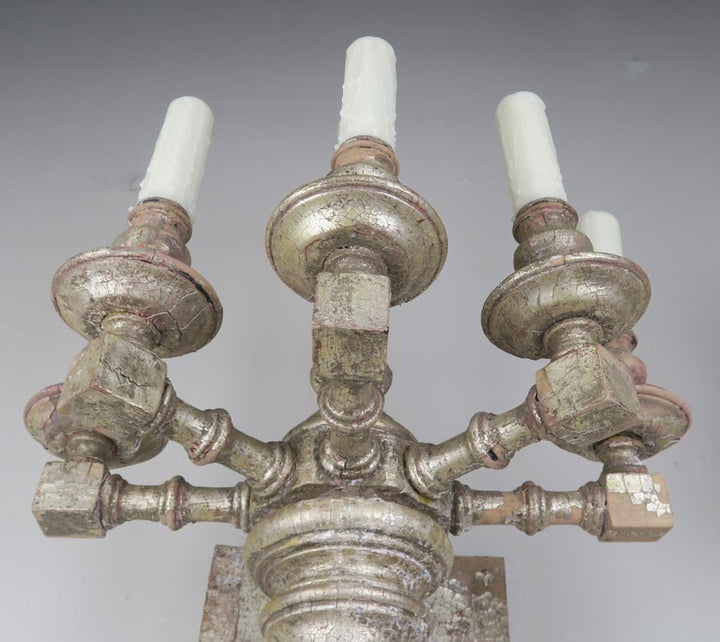 Pair of Bamboo Motif 6-Light Italian Silver Gilt Sconces, circa 1950s