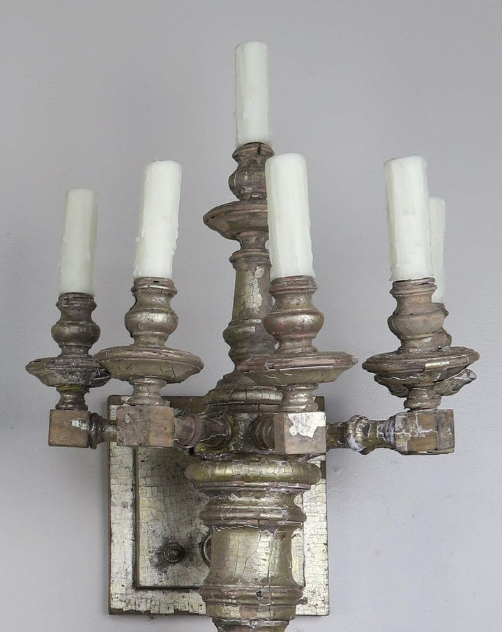 Pair of Bamboo Motif 6-Light Italian Silver Gilt Sconces, circa 1950s