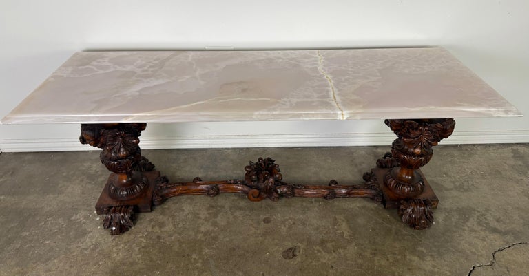 European Baroque Revival Coffee Table with Onyx Stone Top, Late 19th Century