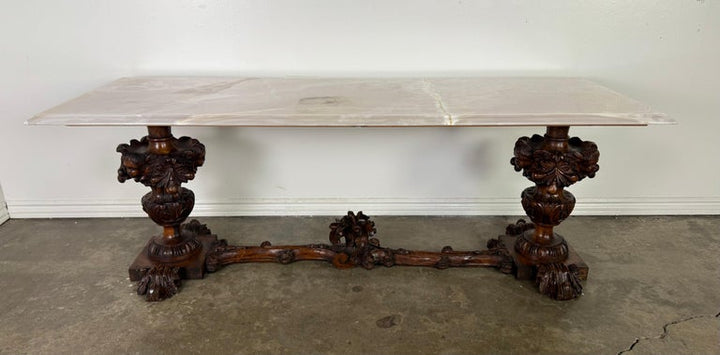 European Baroque Revival Coffee Table with Onyx Stone Top, Late 19th Century