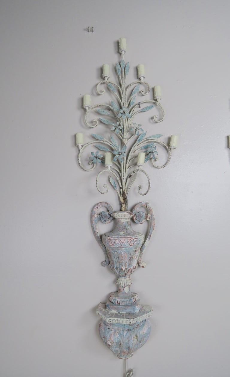 Pair of 19th Century Italian Painted 9-Light Sconces