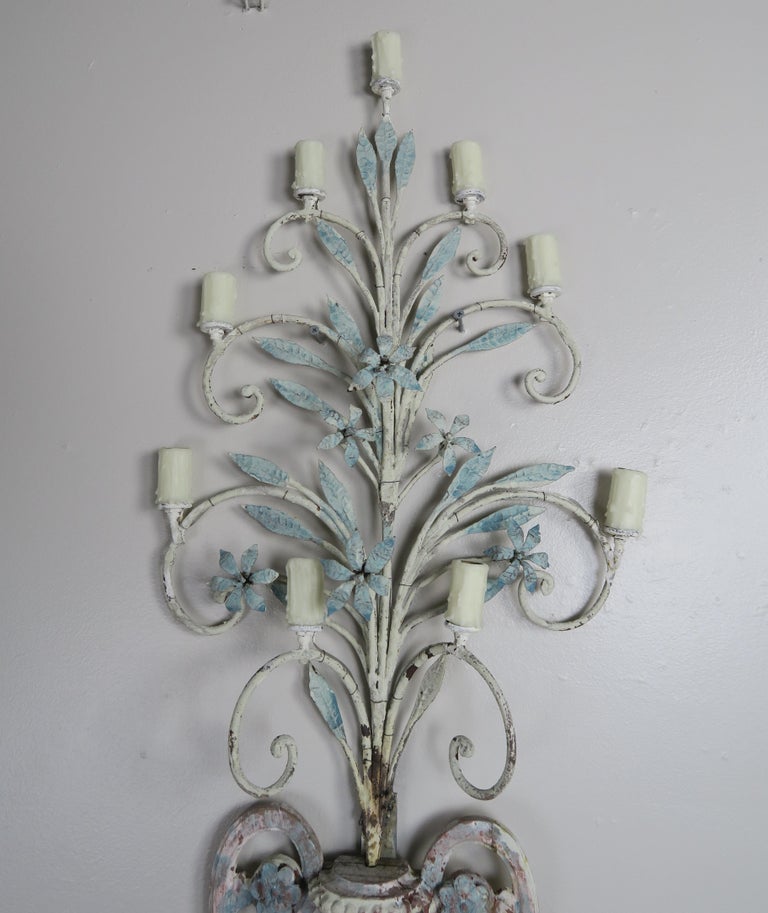 Pair of 19th Century Italian Painted 9-Light Sconces