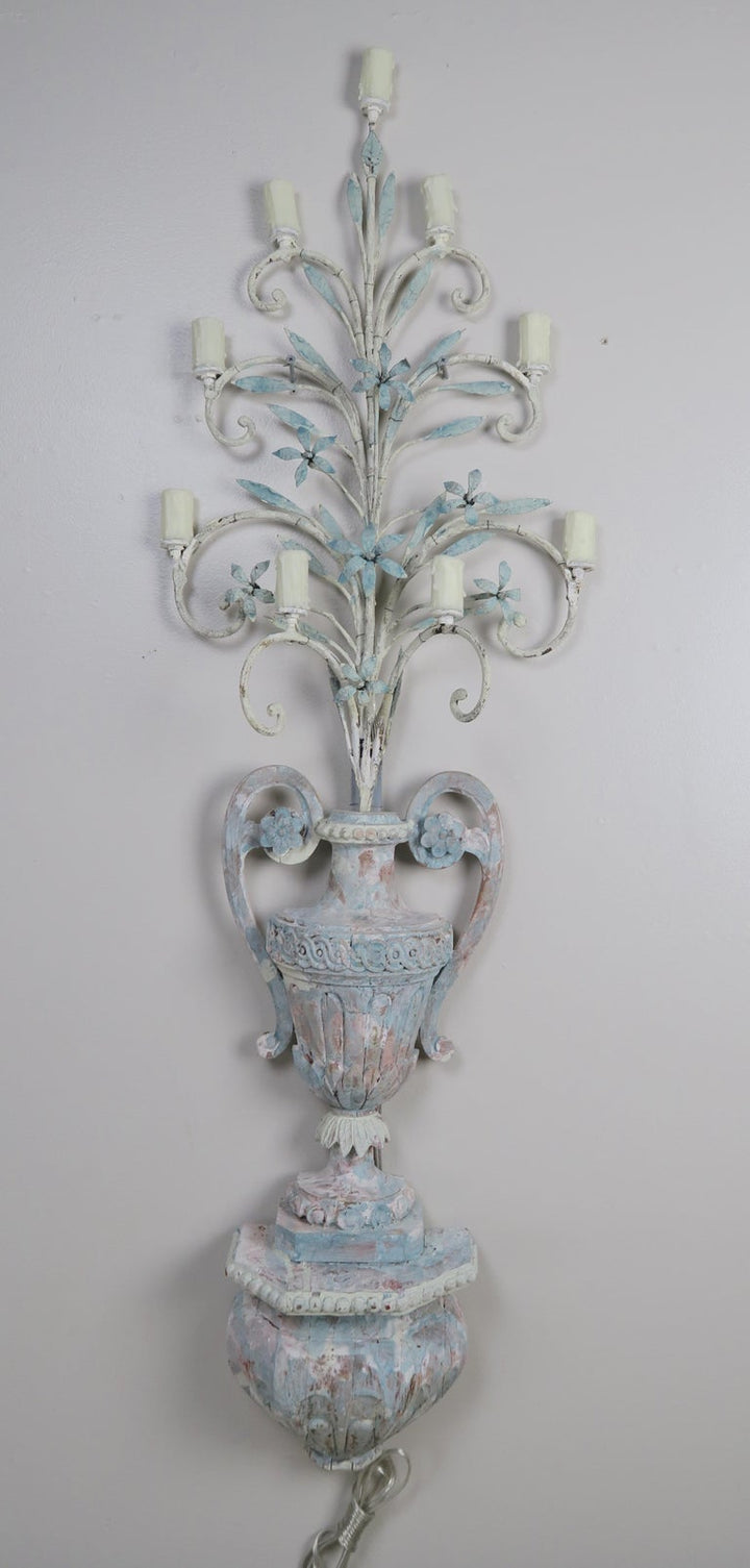 Pair of 19th Century Italian Painted 9-Light Sconces