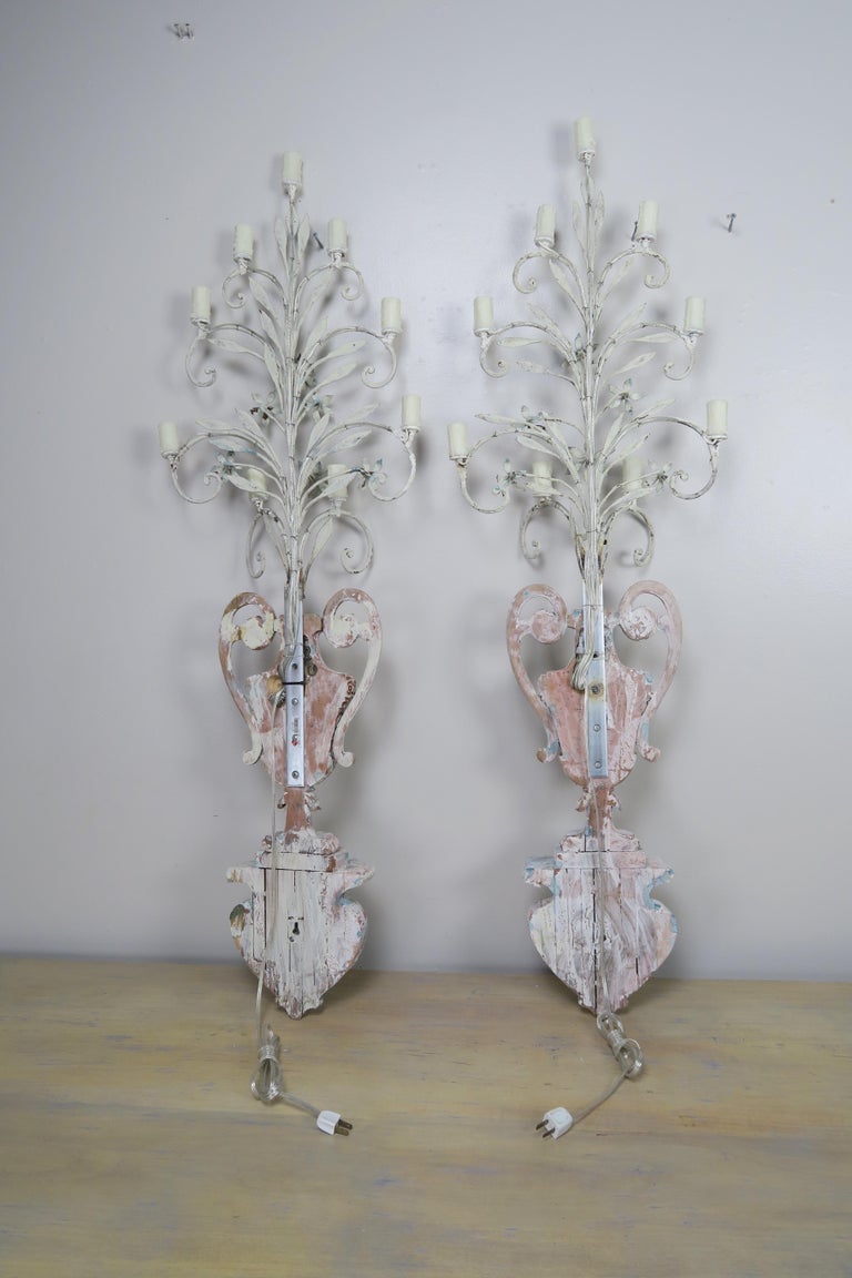 Pair of 19th Century Italian Painted 9-Light Sconces