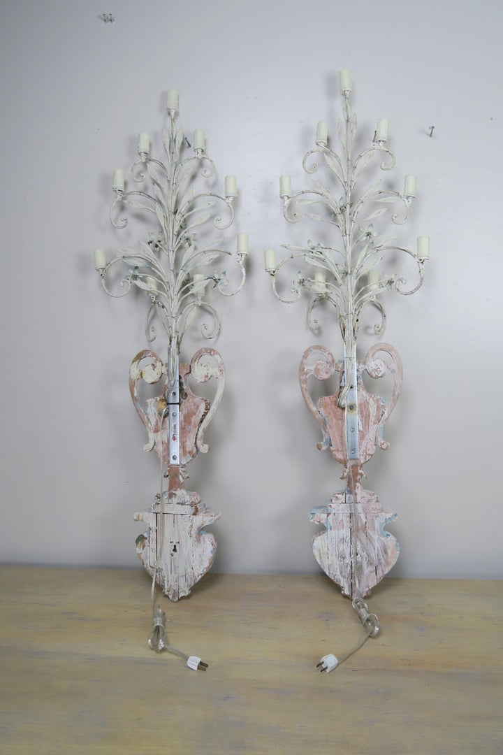 Pair of 19th Century Italian Painted 9-Light Sconces