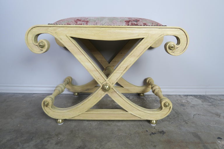 Italian Style "X" Bench w/ Chinoiserie Linen Fabric