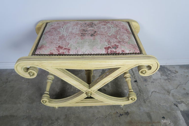 Italian Style "X" Bench w/ Chinoiserie Linen Fabric