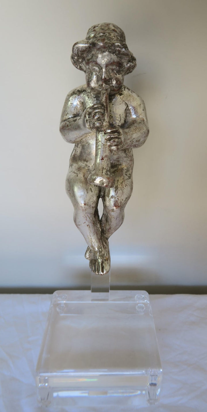 Set of Three Silver Gilt Musical Cherubs on Lucite Bases