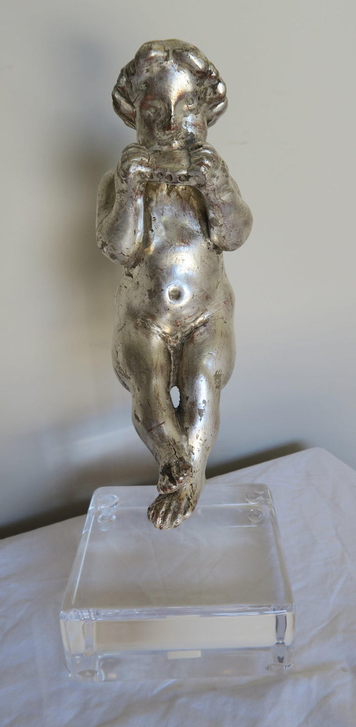 Set of Three Silver Gilt Musical Cherubs on Lucite Bases