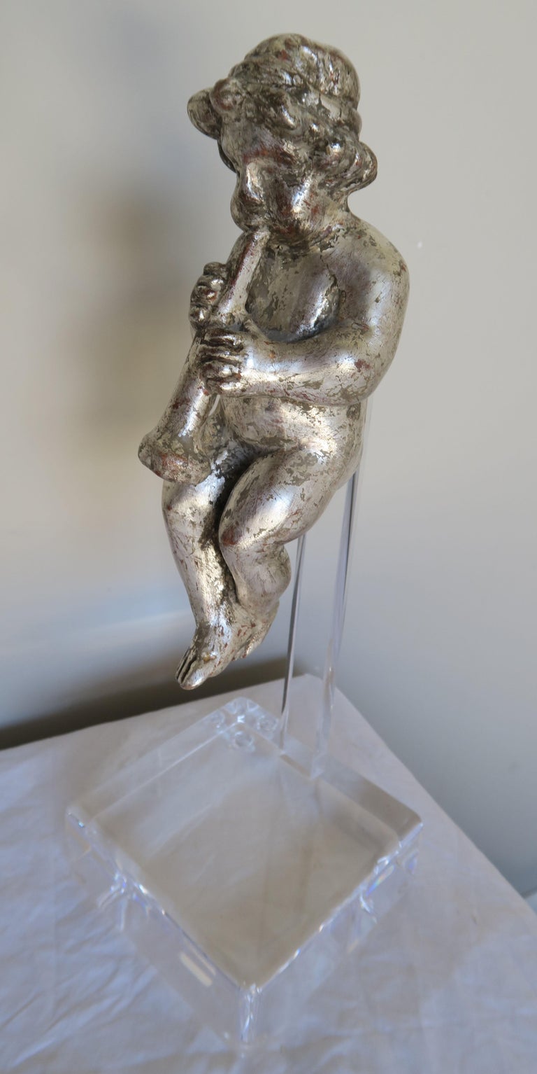 Set of Three Silver Gilt Musical Cherubs on Lucite Bases