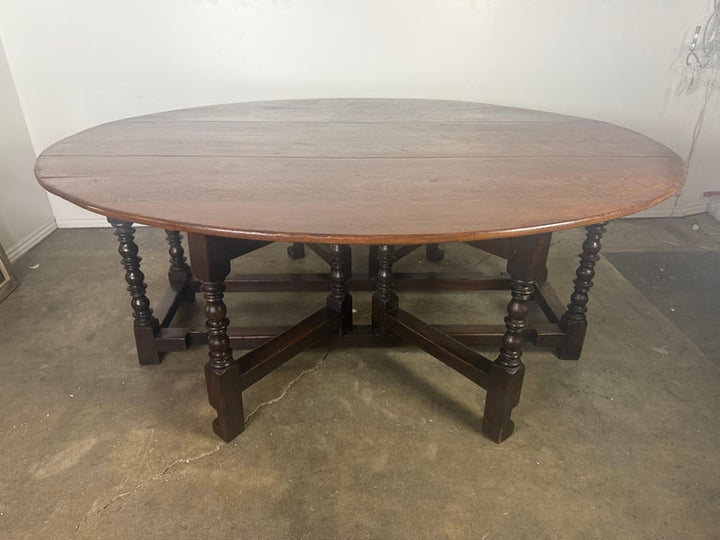 English Oak Gateleg Dining Table with Turned Supports