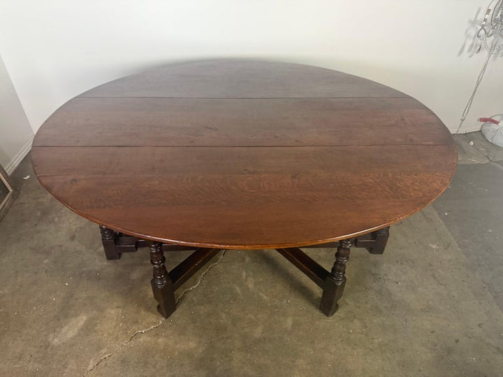 English Oak Gateleg Dining Table with Turned Supports