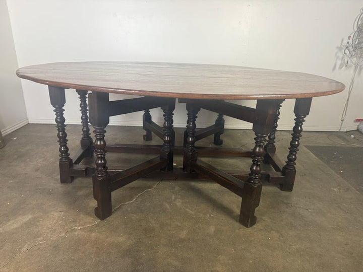 English Oak Gateleg Dining Table with Turned Supports