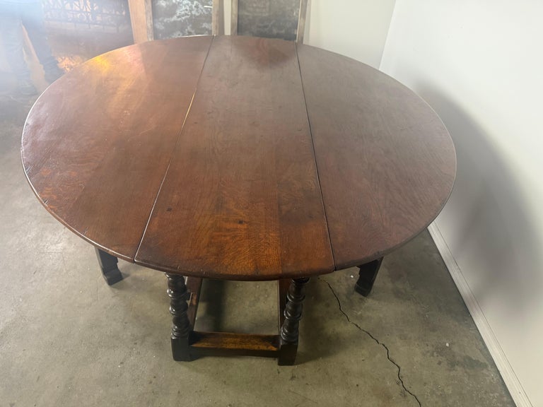 English Oak Gateleg Dining Table with Turned Supports
