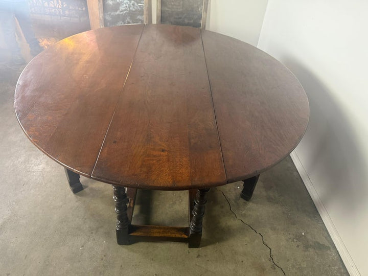 English Oak Gateleg Dining Table with Turned Supports