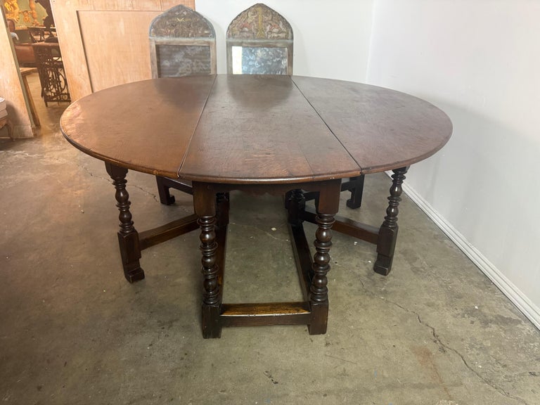 English Oak Gateleg Dining Table with Turned Supports