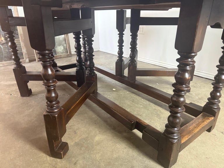 English Oak Gateleg Dining Table with Turned Supports