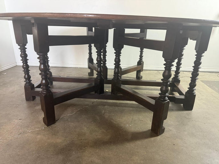 English Oak Gateleg Dining Table with Turned Supports