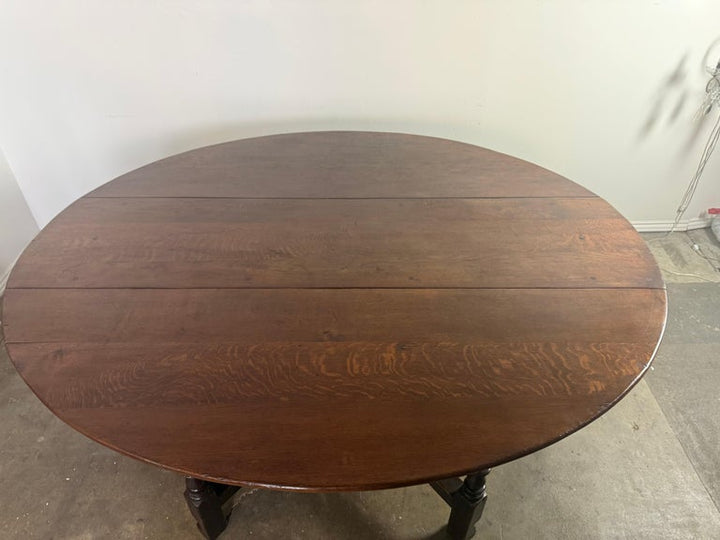 English Oak Gateleg Dining Table with Turned Supports