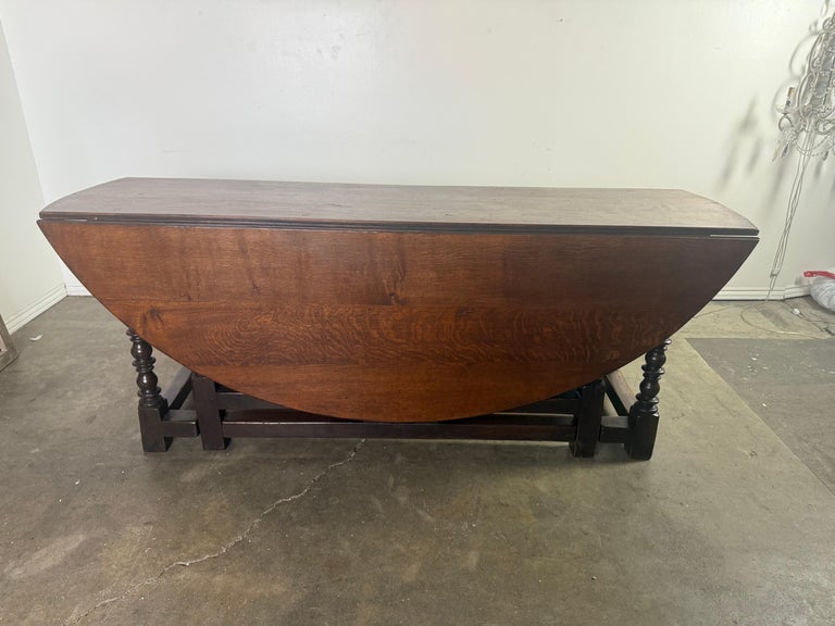 English Oak Gateleg Dining Table with Turned Supports