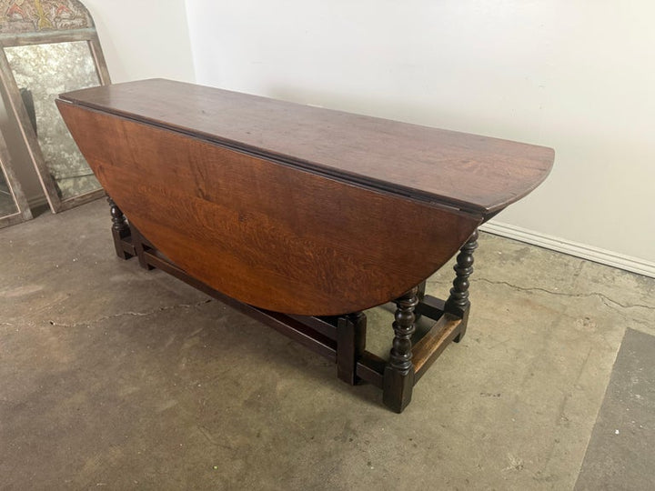 English Oak Gateleg Dining Table with Turned Supports
