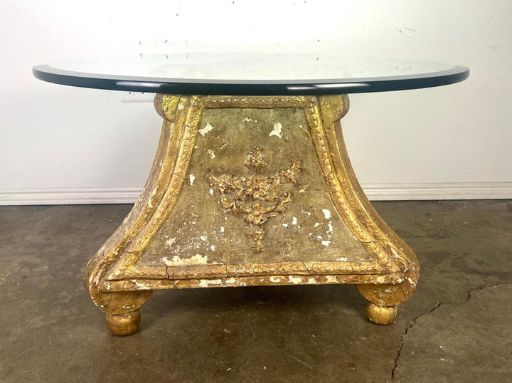 Italian Gilt Wood Tripod Table w/ Glass Top