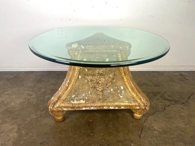 Italian Gilt Wood Tripod Table w/ Glass Top