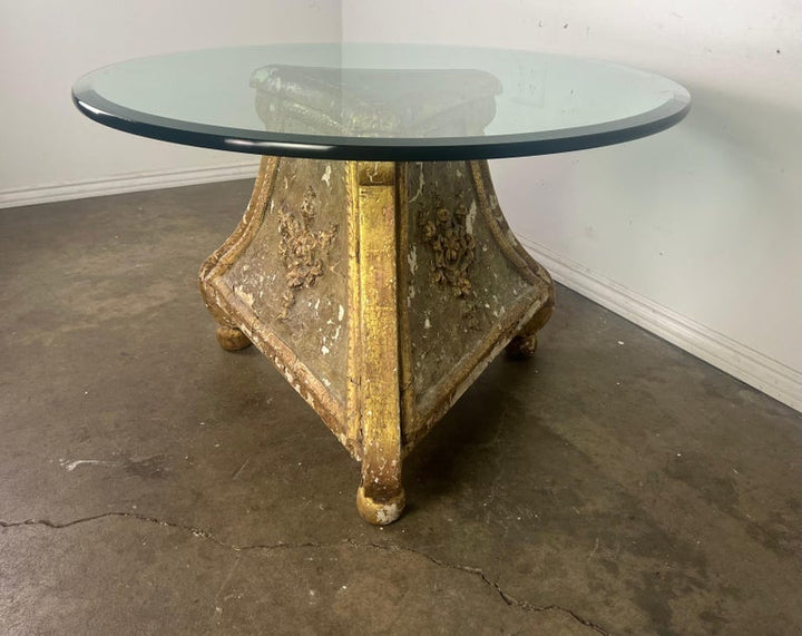 Italian Gilt Wood Tripod Table w/ Glass Top