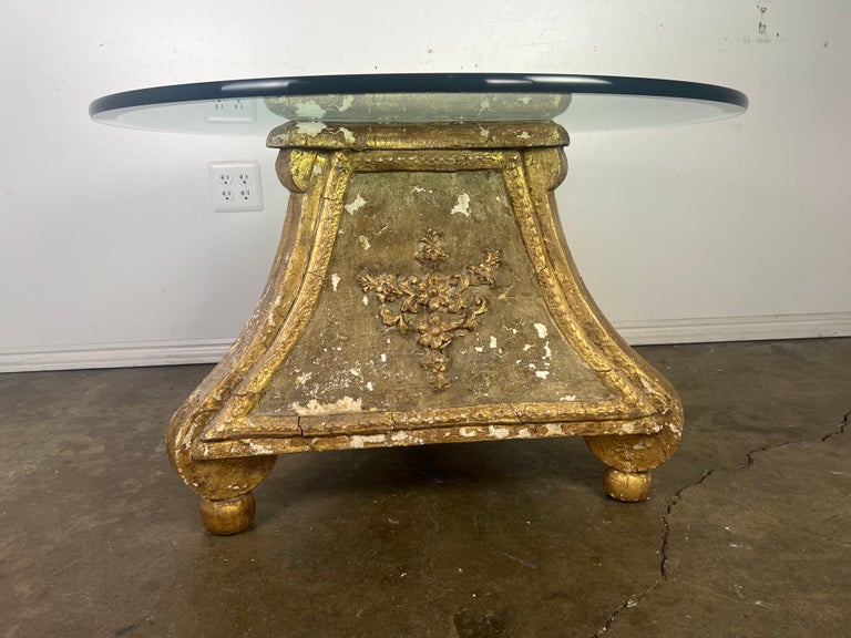 Italian Gilt Wood Tripod Table w/ Glass Top