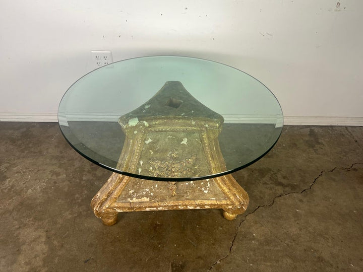 Italian Gilt Wood Tripod Table w/ Glass Top