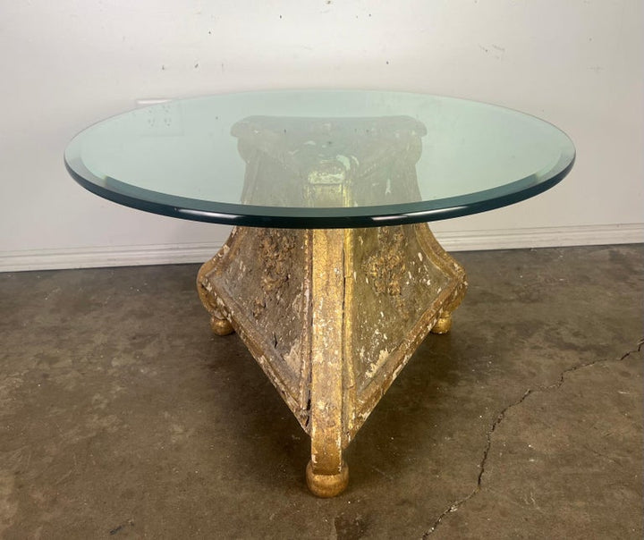 Italian Gilt Wood Tripod Table w/ Glass Top