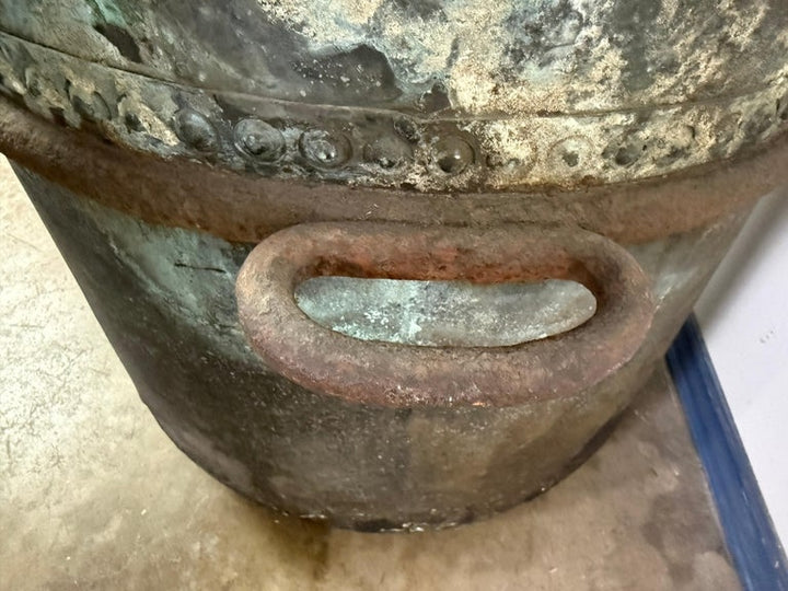 Antique Copper Storage Vessel with Verdigris Patina, 19th Century